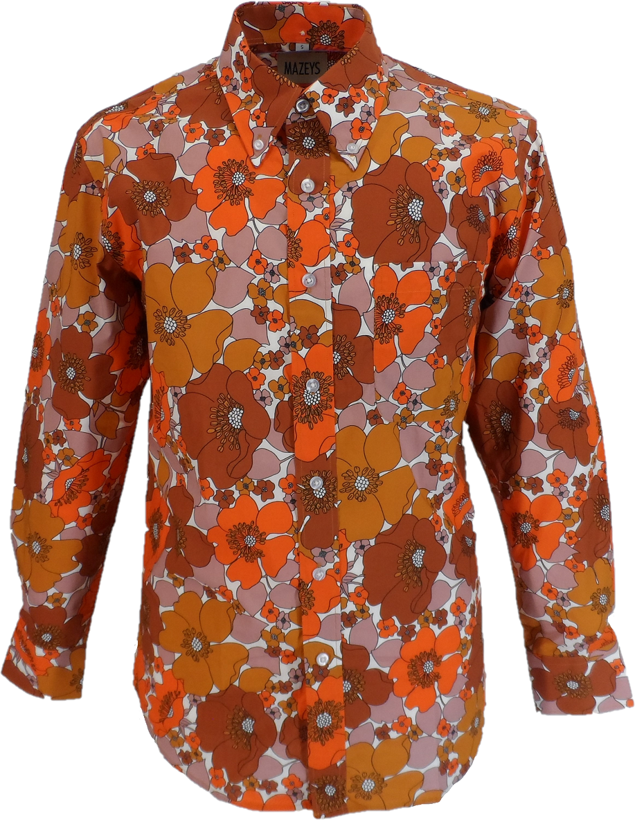 Mens 70s Copper and Brown Psychedelic Floral Shirt – Mazeys UK
