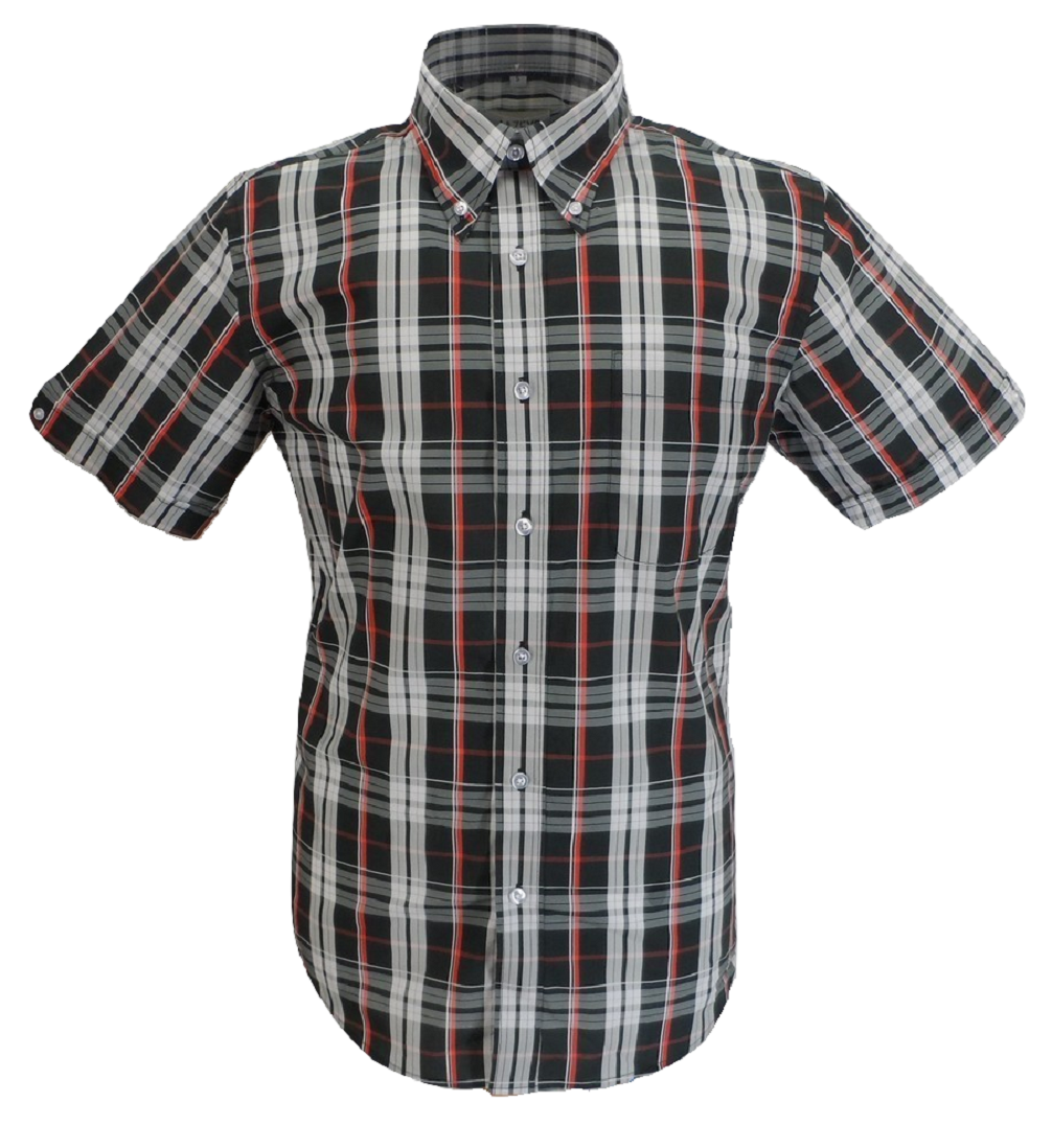 Mazeys Mens Black/Grey/Red Checked 100% Cotton Short Sleeved Shirts