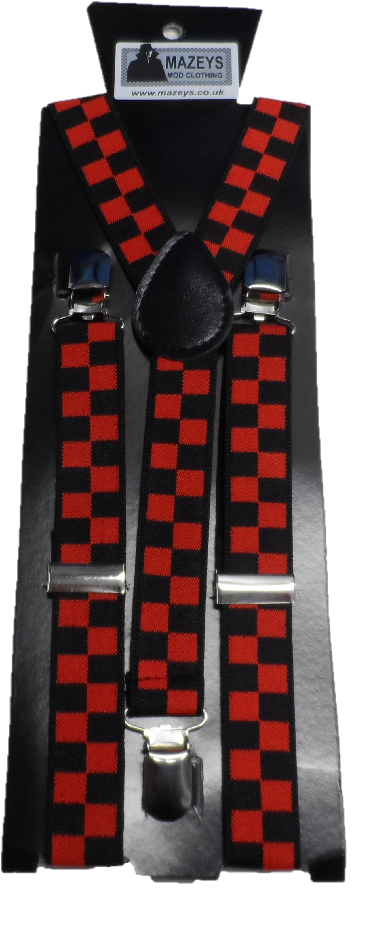 Mazeys Mens 1 Inch Black and Red Checkerboard Braces