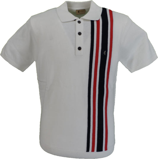 Gabicci Vintage Mens Soda White Knitted Polo Shirt